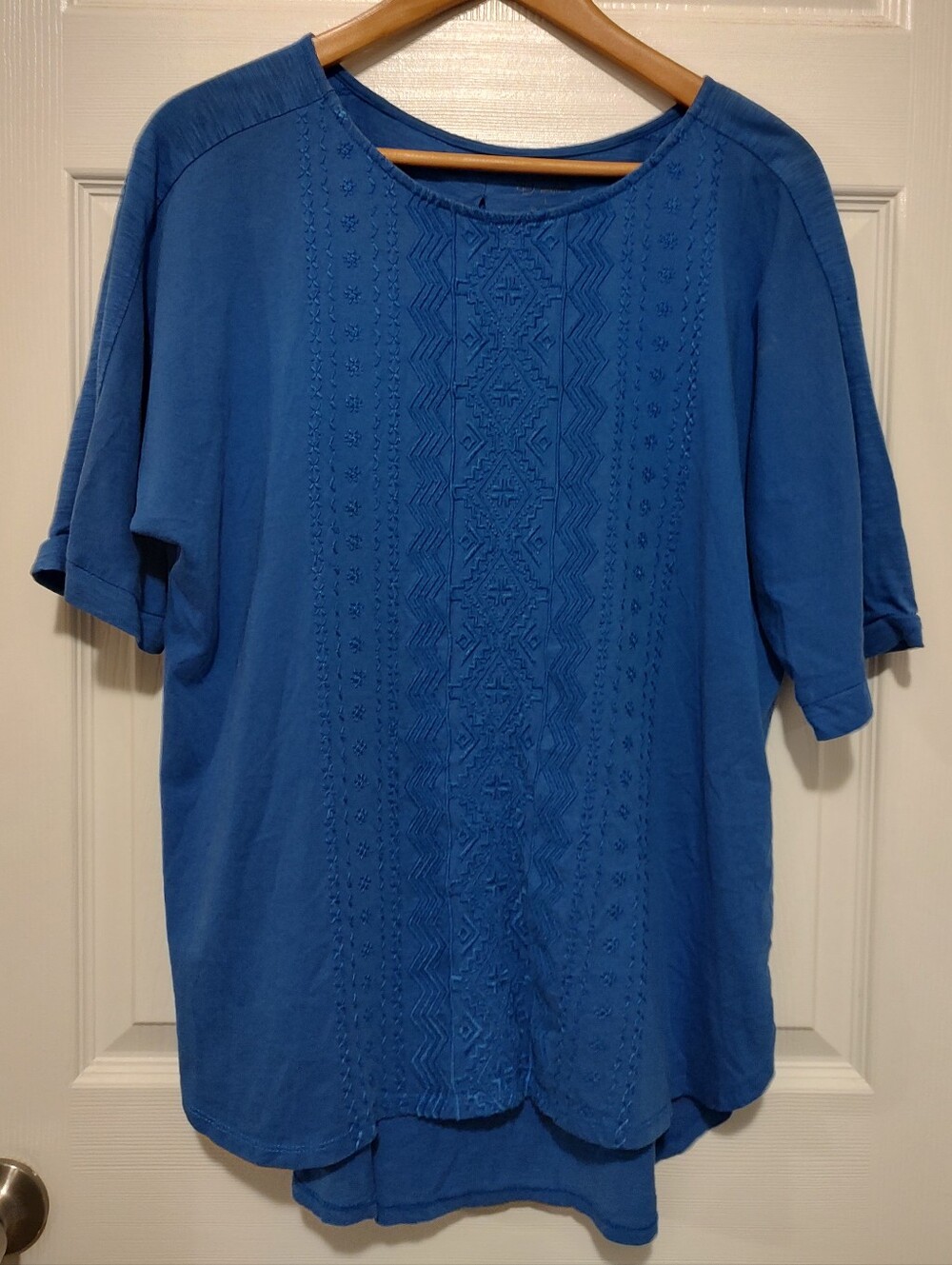new directions Blue Embroidered Short-Sleeve Top